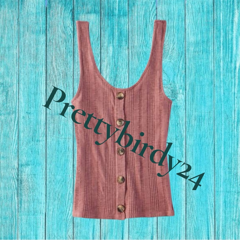 AEO Mauve Ribbed Faux Button Up Knit Tank